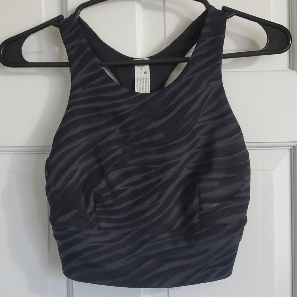 Lululemon Wunder Train Longline Highneck Tiger Deep Coal Bra Sz 6